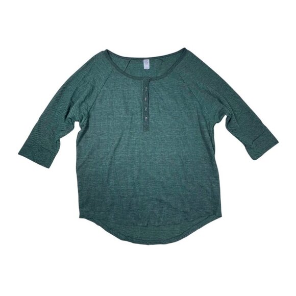 NWOT Alternative Apparel Rib Knit Top Sz.L Half Button Dark Green Basic Y2K - Picture 4 of 10